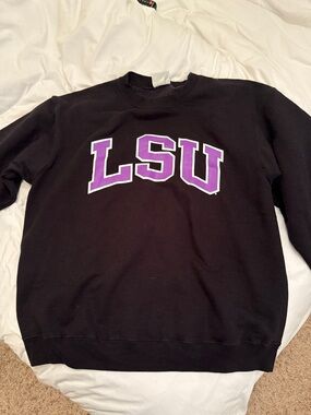 Champion Black Crewneck Sweatshirt with Purple LSU Logo